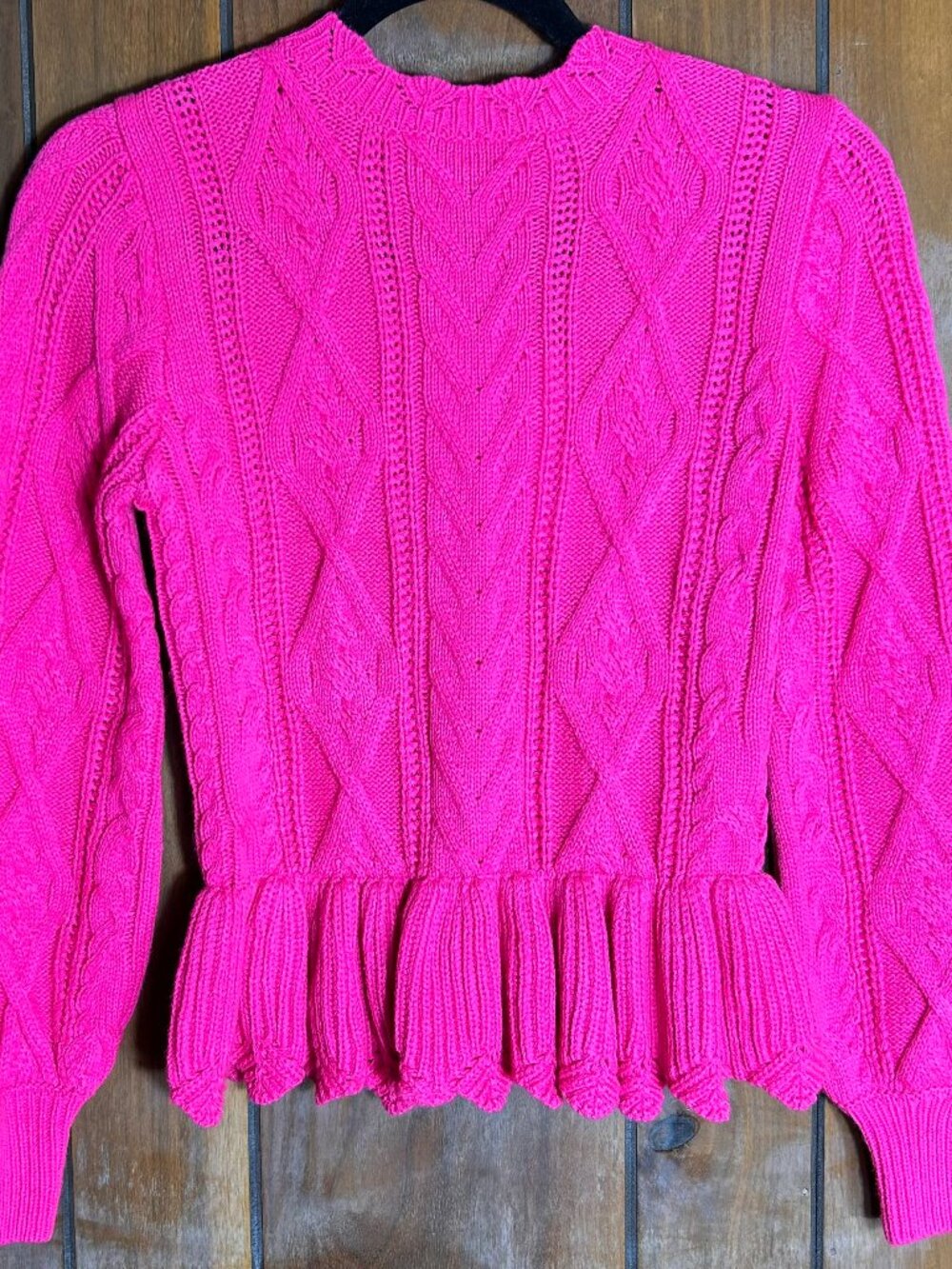 NWT A Loves A Girls Pink Cable Knit Sweater Sz Large Long Sleeve Ruffle Hem